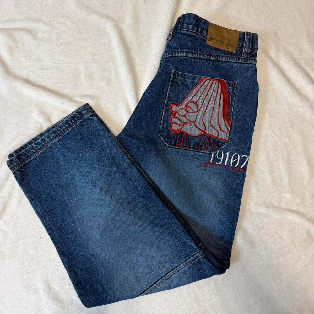 Platinum Fubu Junkyard Fat Albert Men's Blue Jeans 38x34 Y2K Baggy